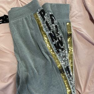 PINK VS grey joggers with gold and silver bling
